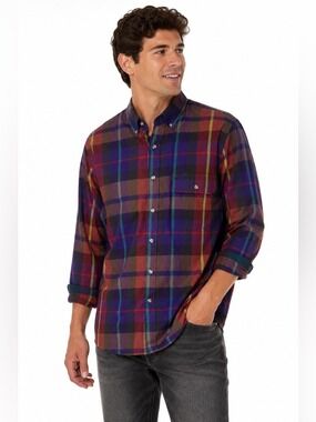 Navigator 100% Cotton Plaid Long Sleeved Casual Button Down Shirt Size Large
